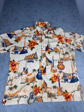 Vintage Kolekole Hawaii Shirt XL Guitar Aloha Made USA Cotton